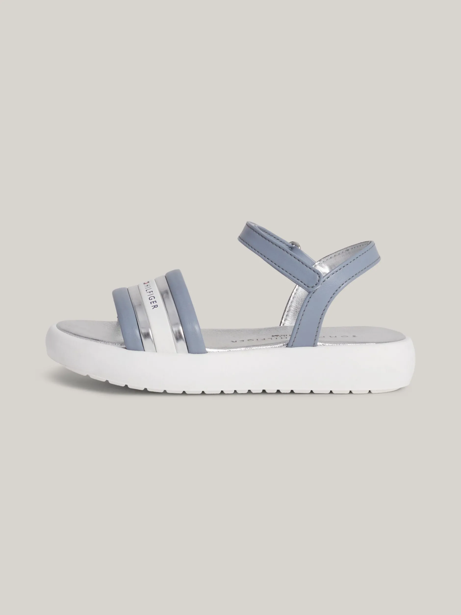 Obuwie I Akcesoria*Tommy Hilfiger Metaliczne Sandały Z Zapięciem Na Rzep I Logo DENIM
