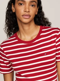 Sukienki*Tommy Hilfiger Minisukienka T-shirtowa O Wąskim Kroju BRETON STP/ DARK MAGMA/ ECRU