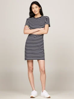 Sukienki*Tommy Hilfiger Minisukienka T-shirtowa O Wąskim Kroju BRETON ECRU/DESERT SKY