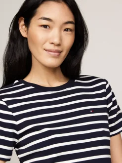 Sukienki*Tommy Hilfiger Minisukienka T-shirtowa O Wąskim Kroju BRETON ECRU/DESERT SKY