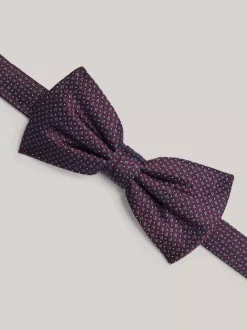 Krawaty & Poszetki*Tommy Hilfiger Muszka Z Jedwabnej Tkaniny W Drobne Groszki DEEP ROUGE / GREY