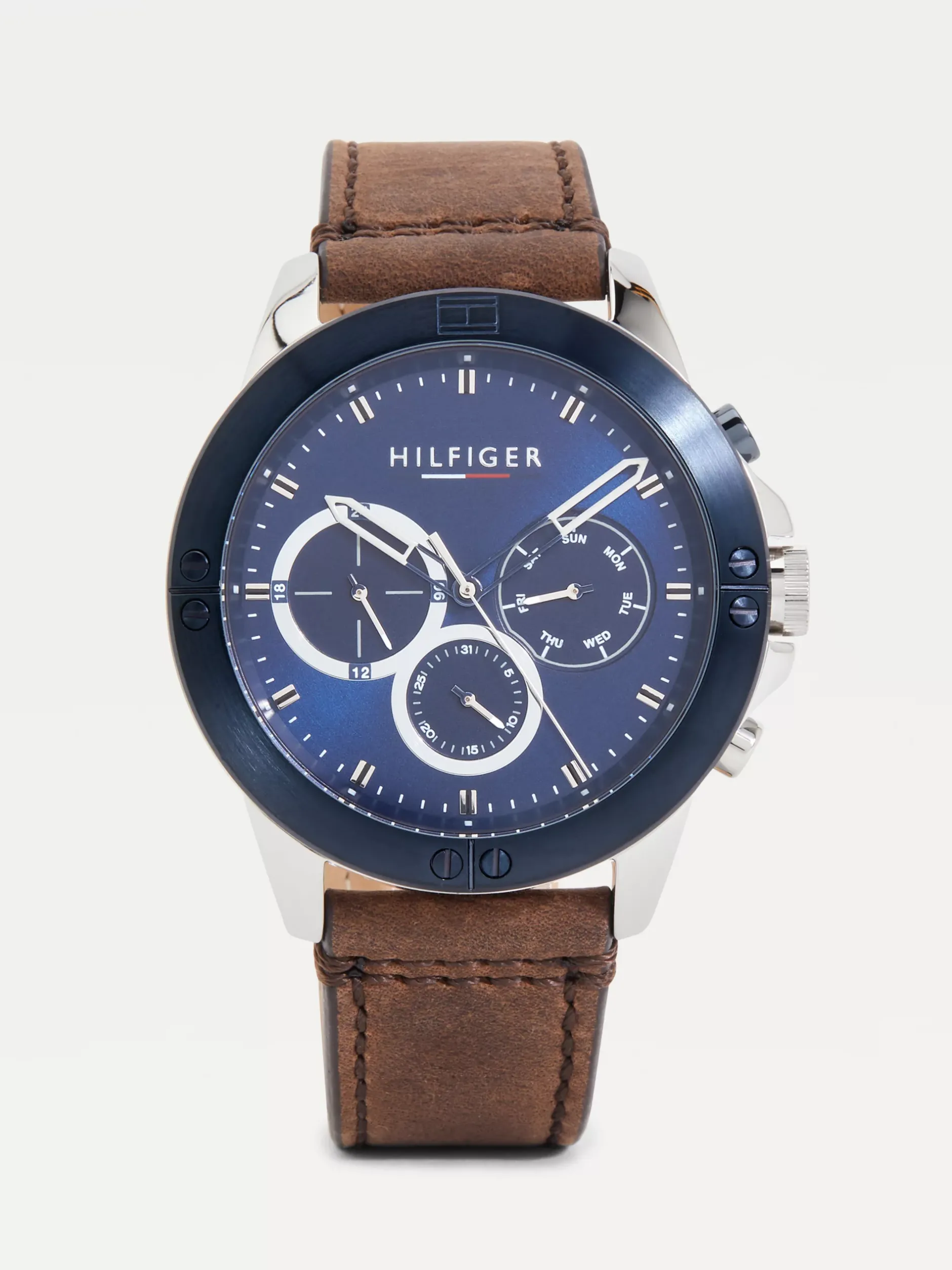 Zegarki*Tommy Hilfiger Niebieski Zegarek Ze Skórzanym Paskiem BROWN LEATHER