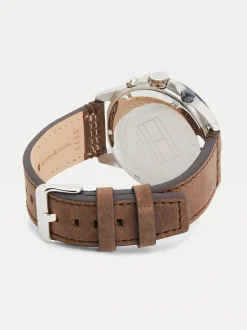 Zegarki*Tommy Hilfiger Niebieski Zegarek Ze Skórzanym Paskiem BROWN LEATHER