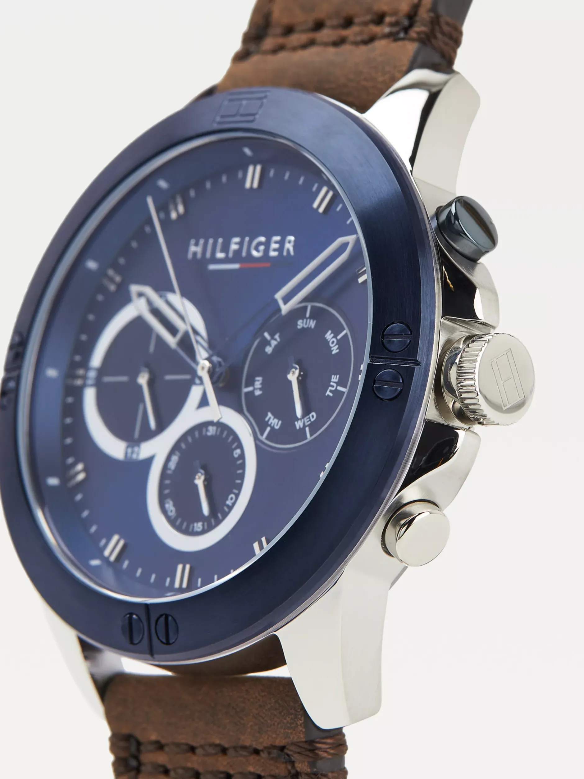 Zegarki*Tommy Hilfiger Niebieski Zegarek Ze Skórzanym Paskiem BROWN LEATHER