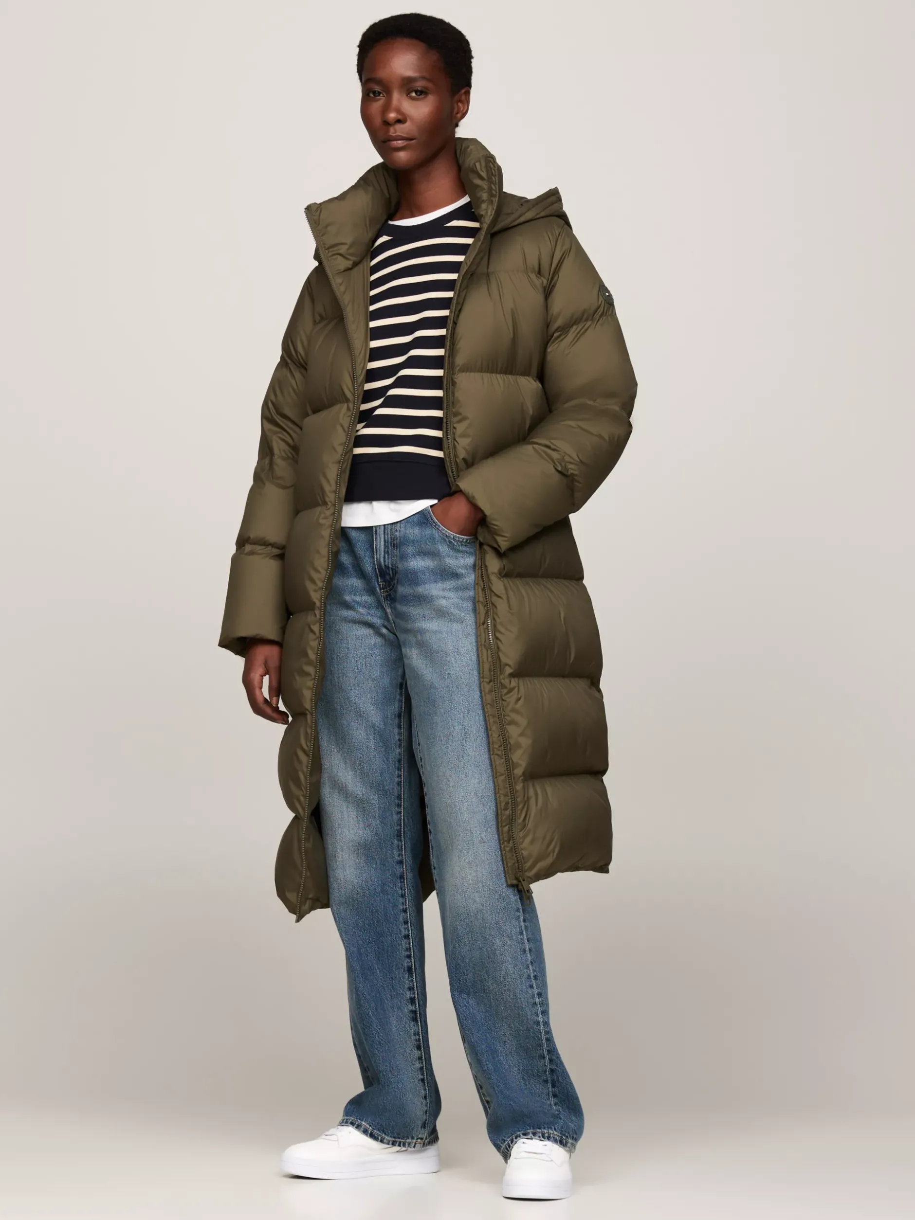 Kurtki & Płaszcze*Tommy Hilfiger Nieprzemakalny Płaszcz Puchowy O Wydłużonym Kroju ARMY GREEN