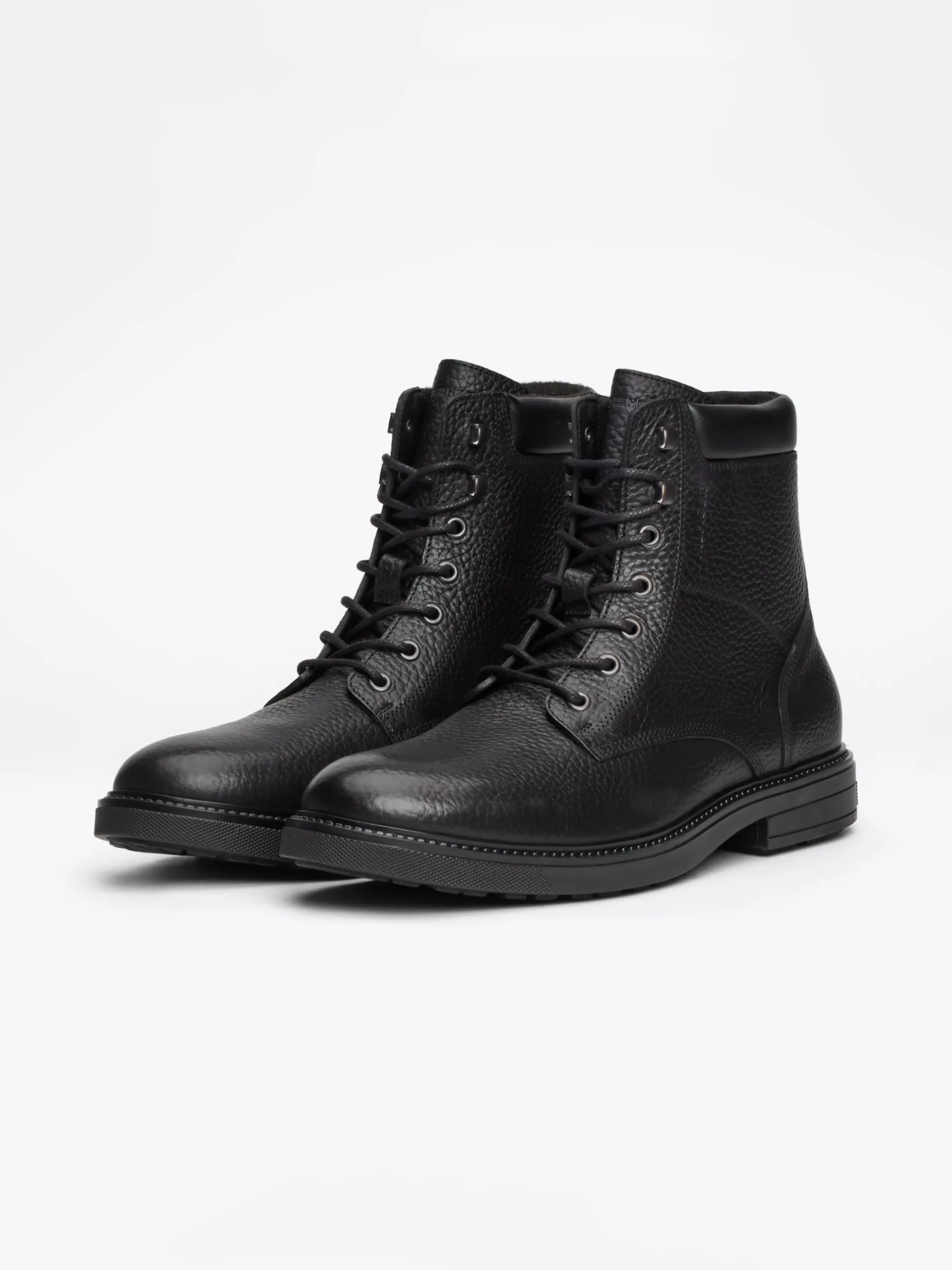 Buty Sznurowane|Buty*Tommy Hilfiger Ocieplane Botki Z Groszkowanej Skóry BLACK