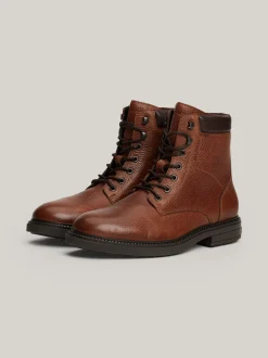 Buty Sznurowane|Buty*Tommy Hilfiger Ocieplane Botki Z Groszkowanej Skóry WINTER COGNAC