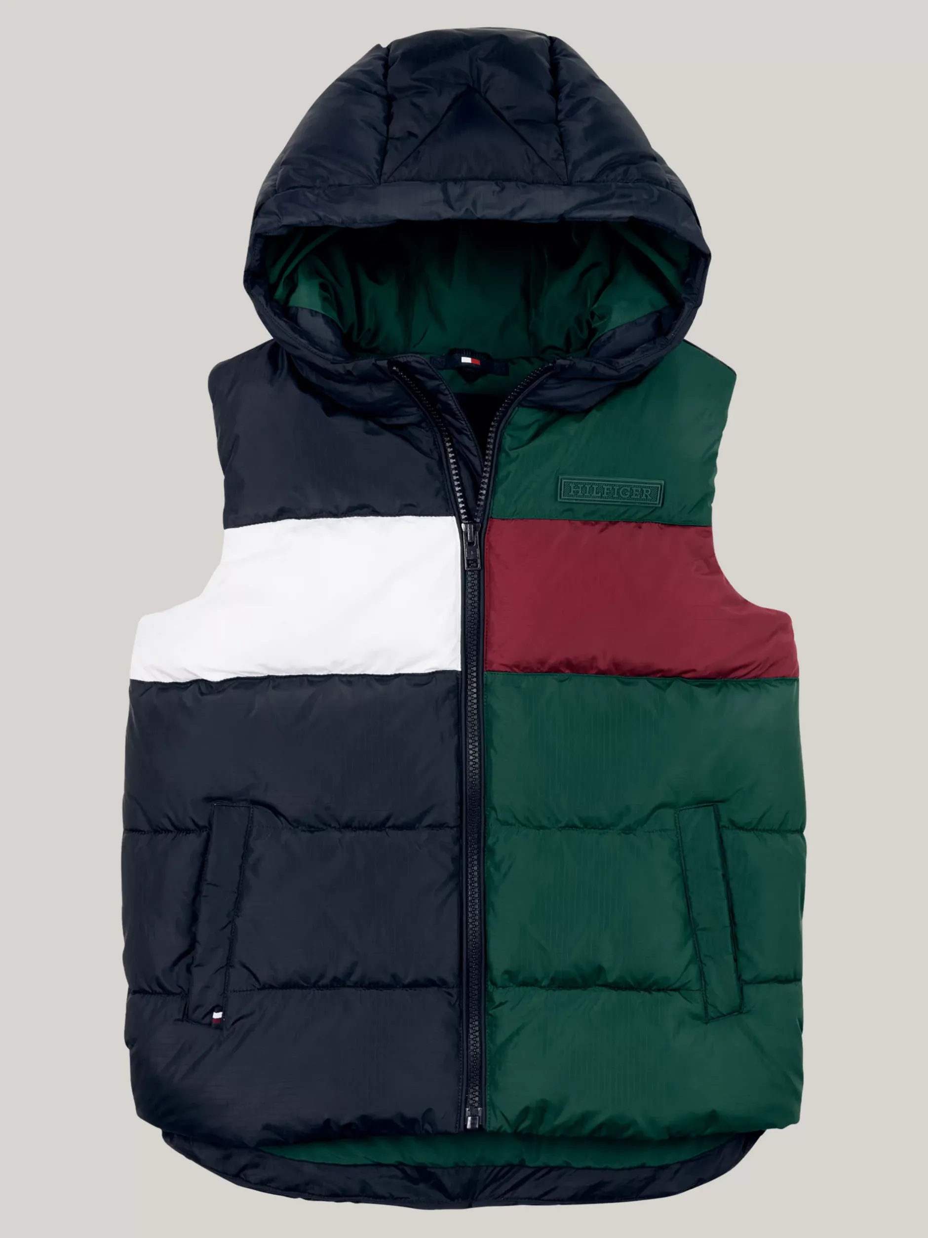 Kurtki*Tommy Hilfiger Ocieplany Bezrękawnik Z Materiału Rip-stop ORNAMENTAL GREEN / ROUGE / BLUE