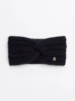 Czapki I Szaliki*Tommy Hilfiger Opaska O Warkoczowym Splocie Z Alpaką SPACE BLUE