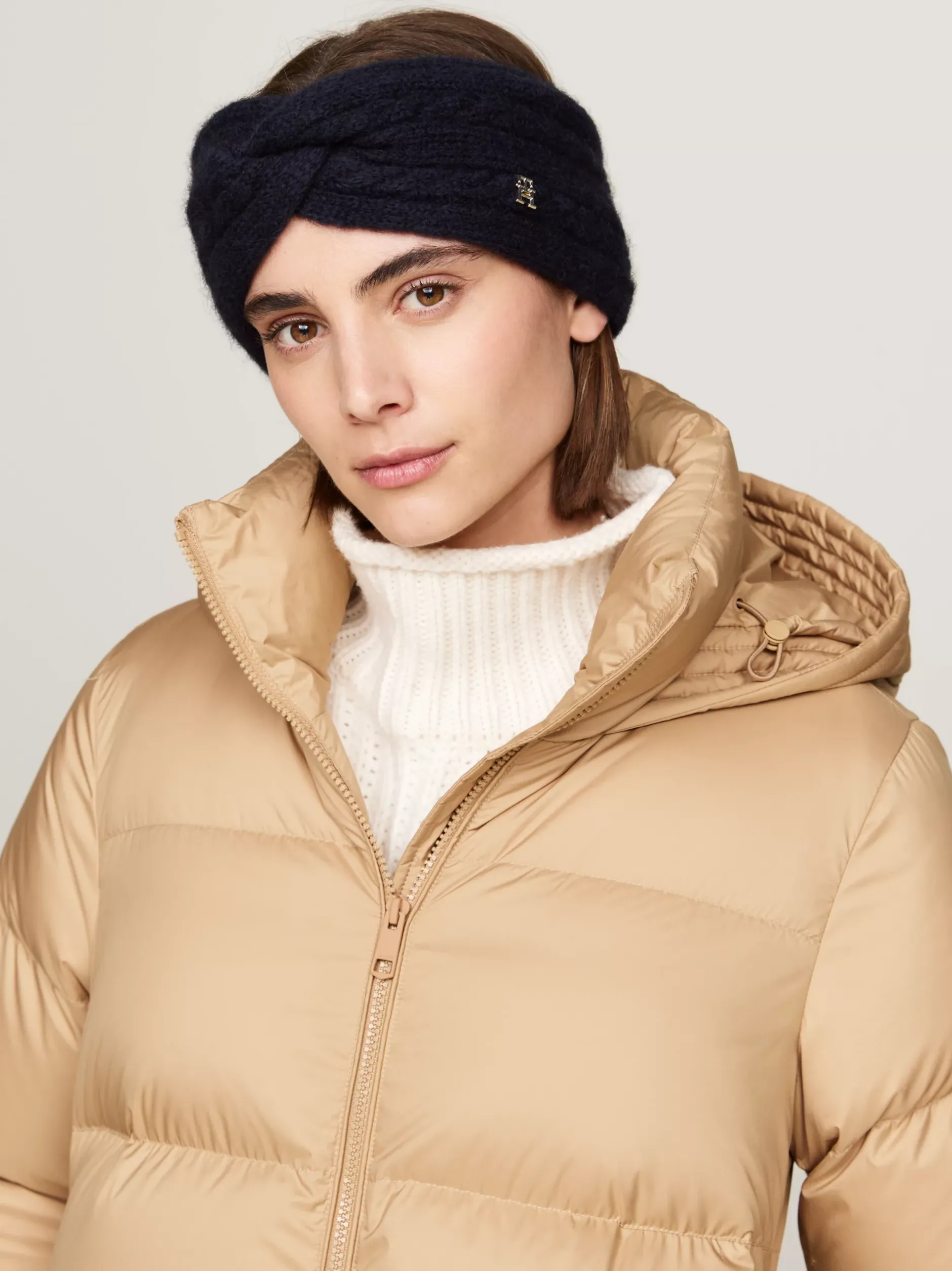 Czapki I Szaliki*Tommy Hilfiger Opaska O Warkoczowym Splocie Z Alpaką SPACE BLUE