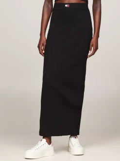 Spódnice*Tommy Hilfiger Ołówkowa Spódnica Maxi Z Prążkowanej Dzianiny BLACK