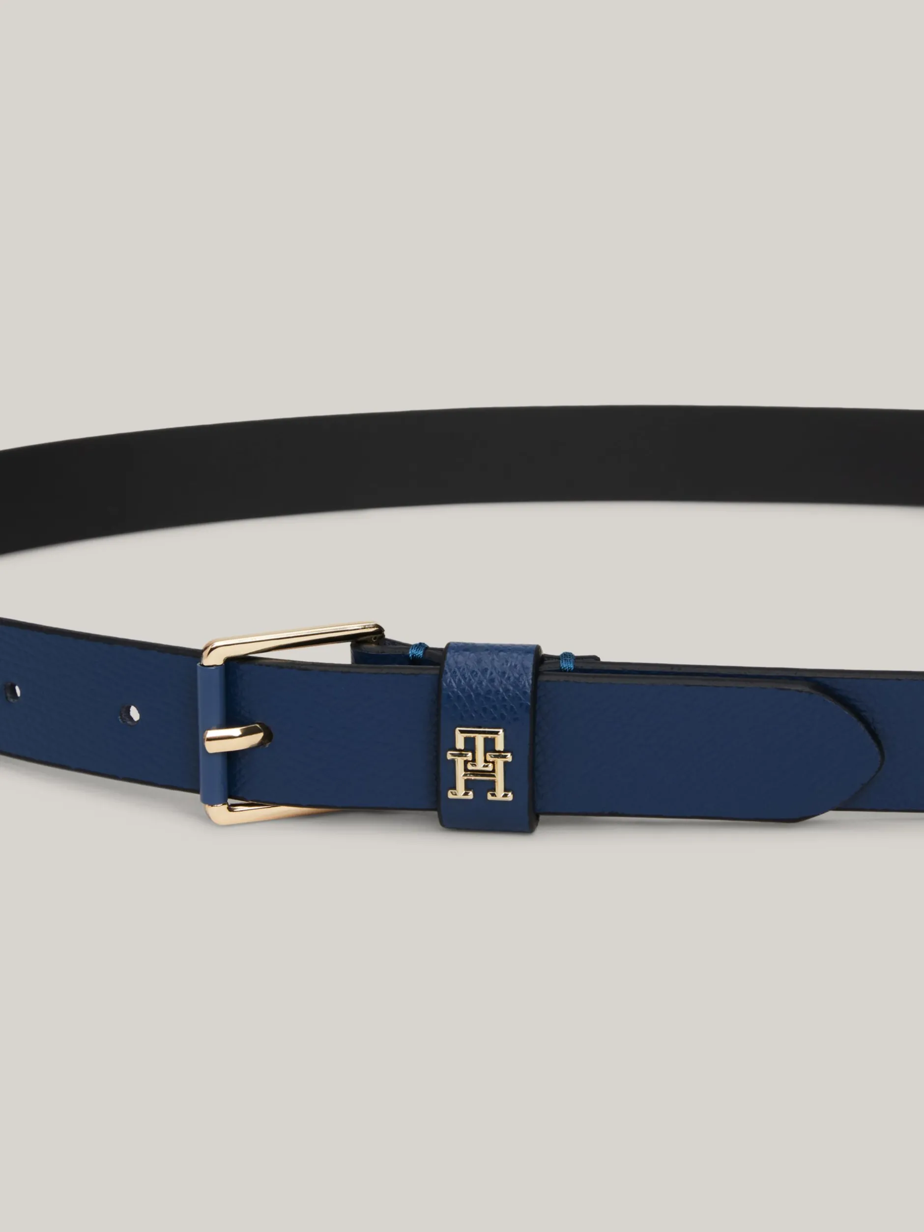 Paski*Tommy Hilfiger Pasek Heritage Ze Skóry O Groszkowanej Fakturze FOSSIL BLUE