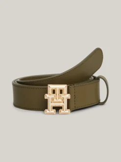 Paski*Tommy Hilfiger Pasek Z Gładkiej Skóry Z Plakietką UTILITY OLIVE