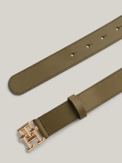 Paski*Tommy Hilfiger Pasek Z Gładkiej Skóry Z Plakietką UTILITY OLIVE