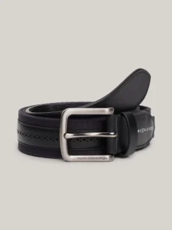Paski*Tommy Hilfiger Pasek Ze Skóry I Parcianej Tkaniny BLACK