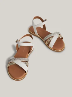 Obuwie I Akcesoria*Tommy Hilfiger Płaskie Sandały Z Metalowym Paskiem WHITE/PLATINUM