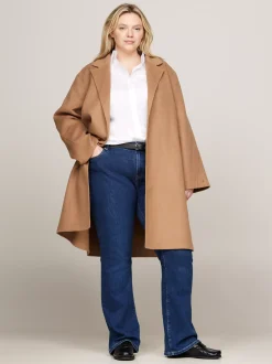 Kurtki & Płaszcze|Wełniane Płaszcze*Tommy Hilfiger Płaszcz Curve Z Paskiem LIGHT SEPIA BROWN