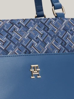 Torebki Tote*Tommy Hilfiger Płócienna Torba Typu Tote W żakardowy Wzór FOSSIL BLUE MONO