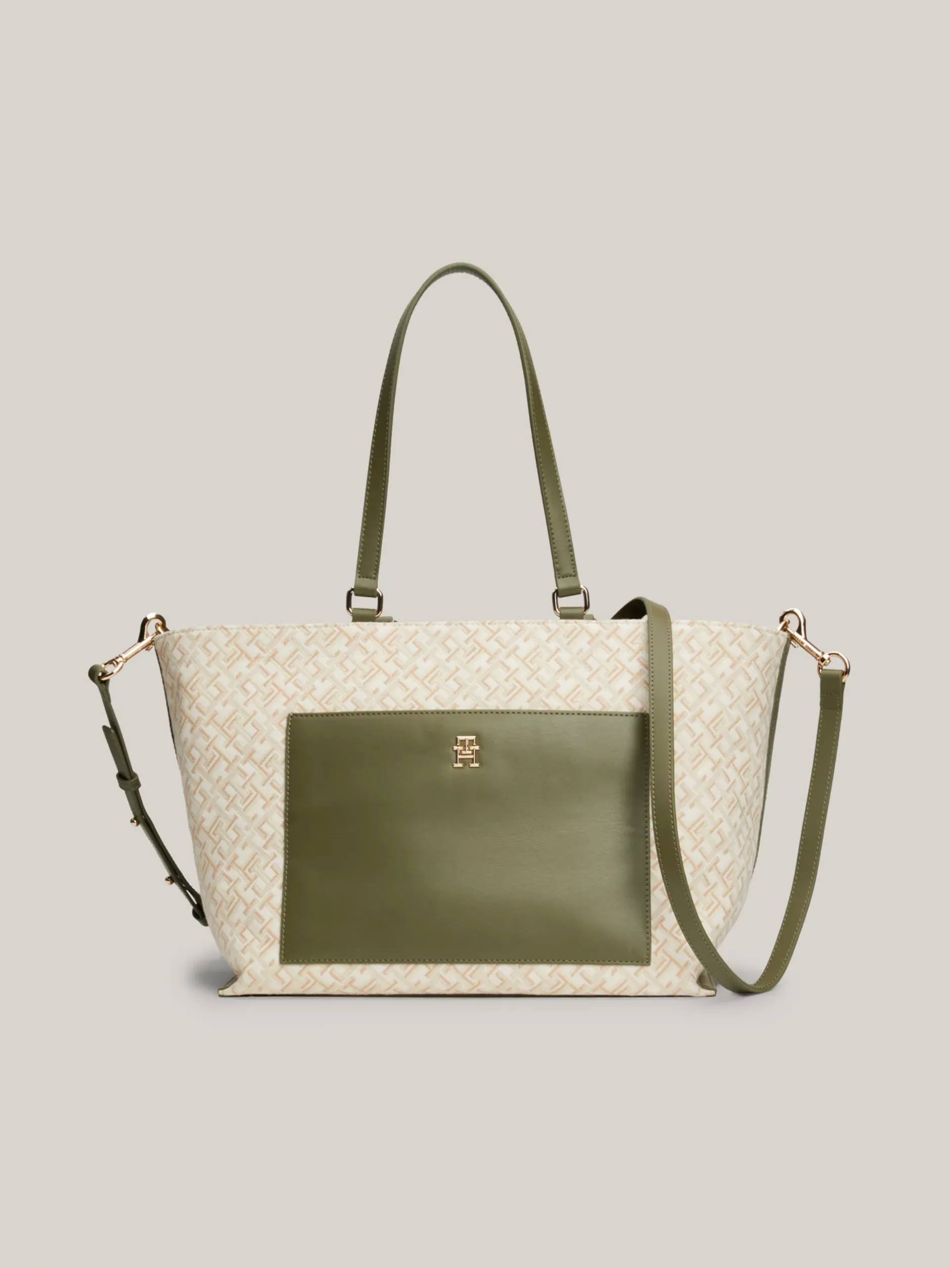 Torebki Tote*Tommy Hilfiger Płócienna Torba Typu Tote W żakardowy Wzór UTILITY OLIVE/NEUTRAL MONO