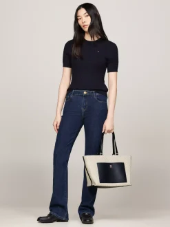 Torebki Tote*Tommy Hilfiger Płócienna Torba Typu Tote W żakardowy Wzór SPACE BLUE