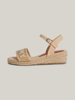 Obuwie I Akcesoria*Tommy Hilfiger Płócienne Sandały Na Koturnach Z Logo BEIGE