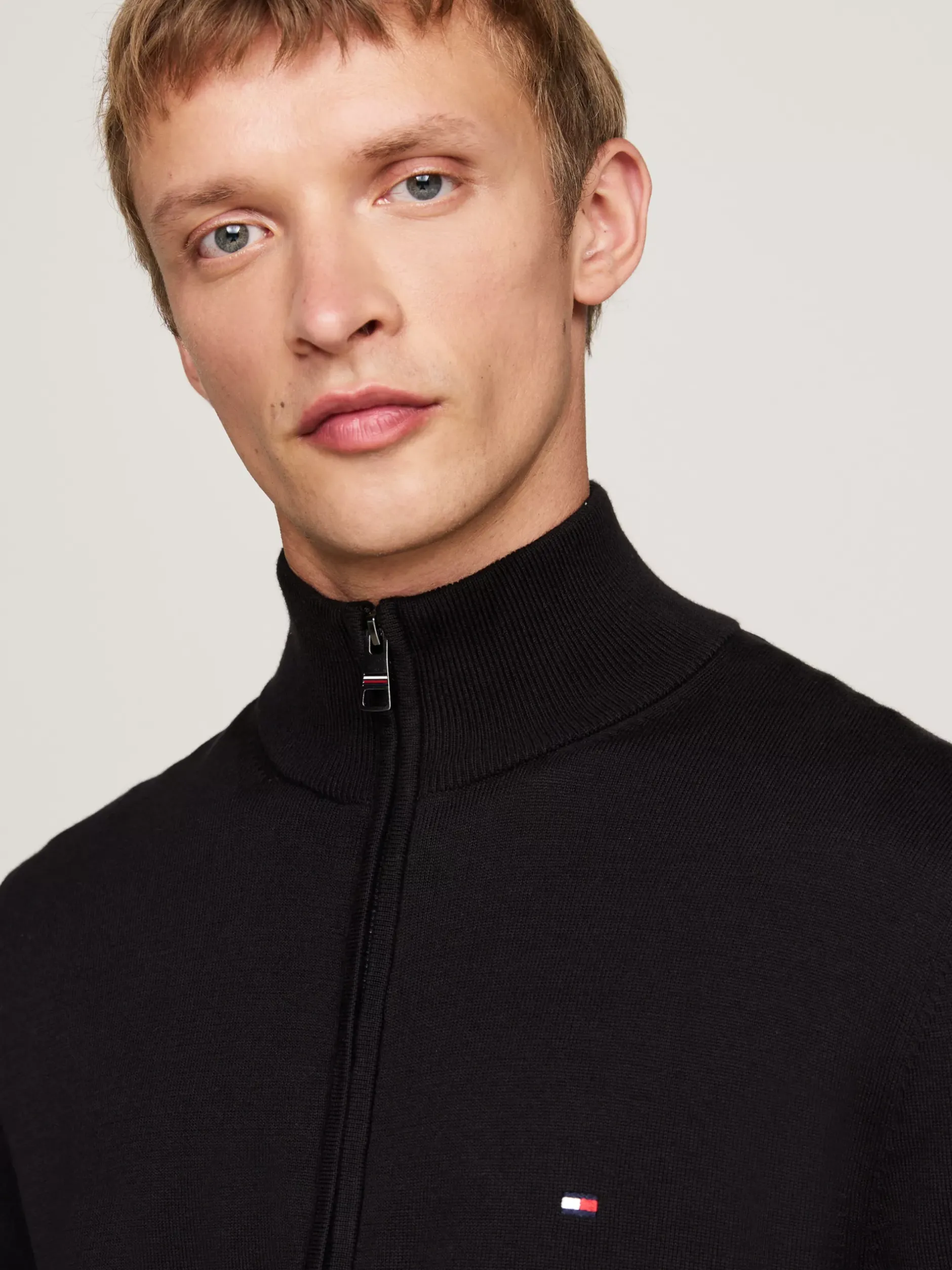 Swetry|Dzianina*Tommy Hilfiger Półgolf Z Zapięciem Na Zamek BLACK