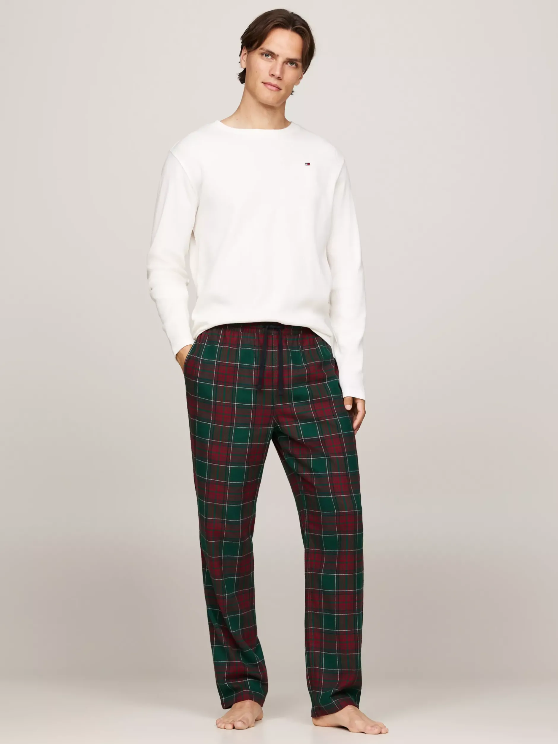 Stroje Kąpielowe*Tommy Hilfiger Piżama TH Original Z Flanelowym Dołem W Kratę IVORY / PLAID CHECK GREEN