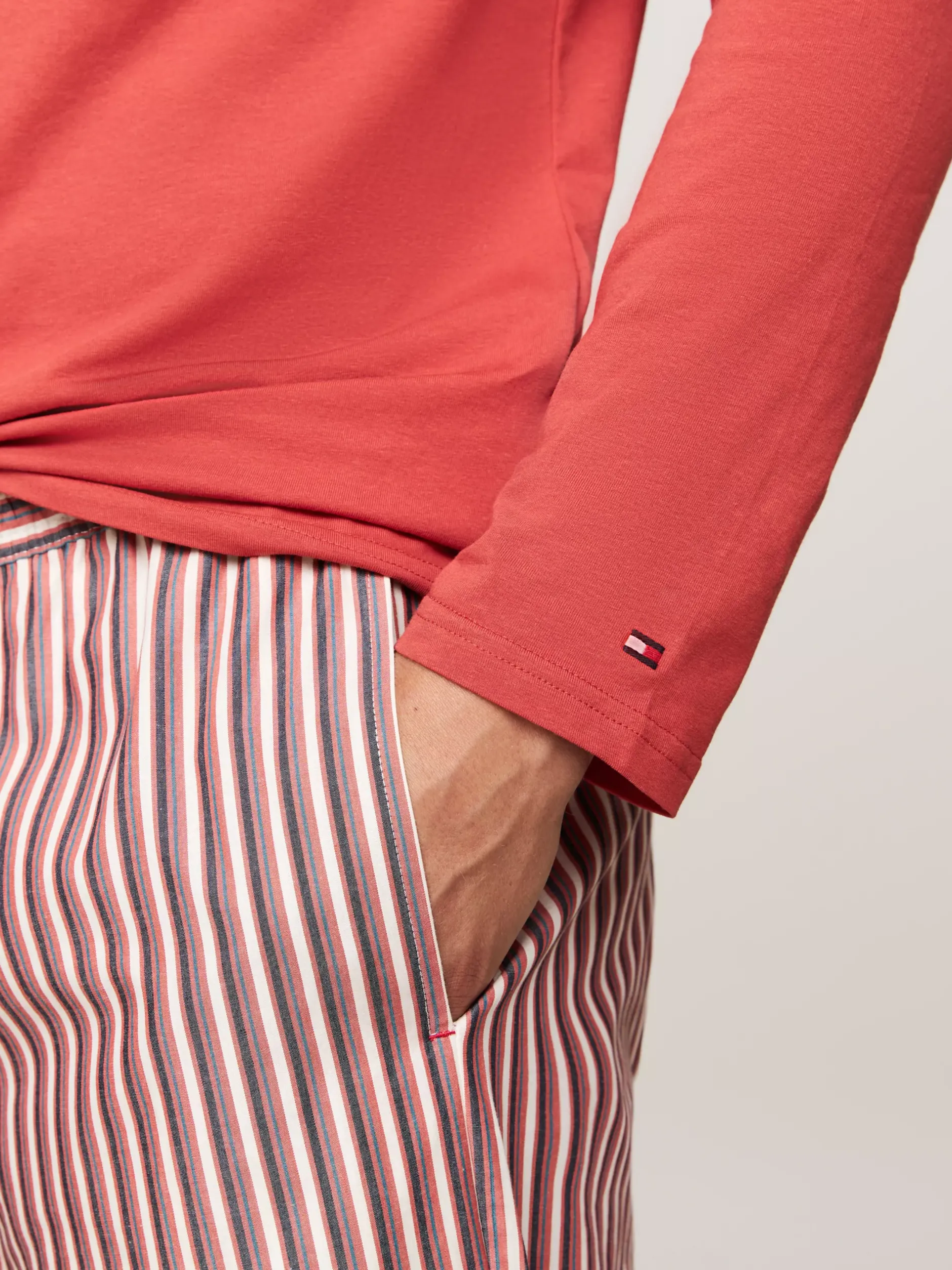 Stroje Kąpielowe*Tommy Hilfiger Piżama Z Długim Rękawem TH Original TERRA RED / MULTICO STRIPE