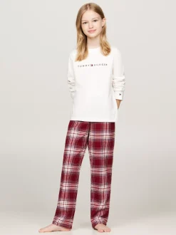 Bielizna & Skarpetki*Tommy Hilfiger Piżama Z Elastycznym Paskiem Z Logo ANCIENT WHITE/PLAID CHECK ROUGE