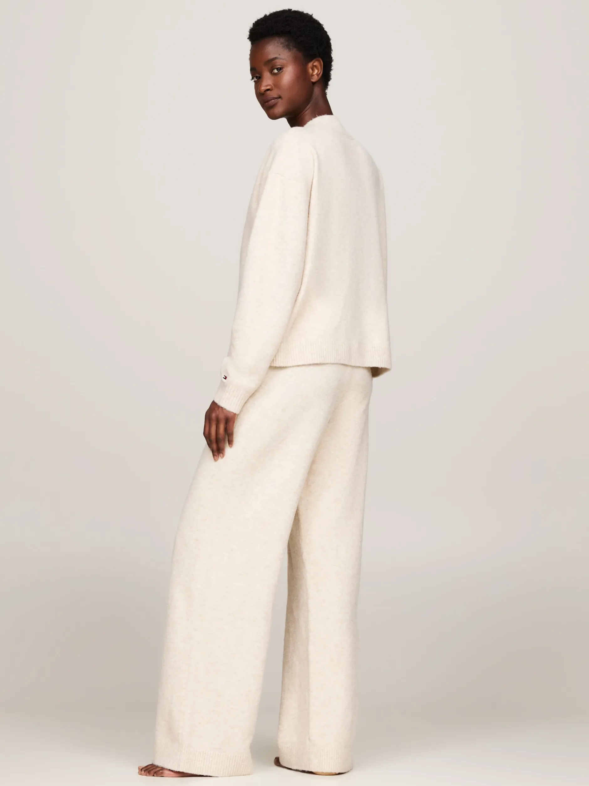 Stroje Domowe*Tommy Hilfiger Piżamowy Kardigan Z Logo Hilfiger HEATHERED OAT