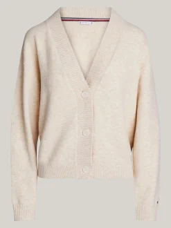 Stroje Domowe*Tommy Hilfiger Piżamowy Kardigan Z Logo Hilfiger HEATHERED OAT