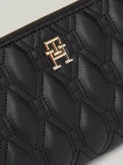 Portfele & Breloczki Do Kluczy*Tommy Hilfiger Pikowany Skórzany Portfel Z Zamkiem BLACK