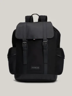 Plecaki*Tommy Hilfiger Plecak Z Klapką Casual O Mieszanej Fakturze BLACK