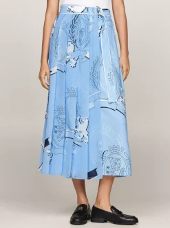 Spódnice*Tommy Hilfiger Plisowana Spódnica Kopertowa Midi Z Nadrukiem VESSEL BLUE