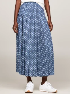 Spódnice*Tommy Hilfiger Plisowana Spódnica Midi W Apaszkowy Wzór HERITAGE FOULARD/ FOSSIL BLUE