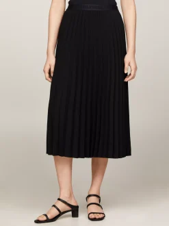 Spódnice*Tommy Hilfiger Plisowana Spódnica Midi Z Logo Na Pasku BLACK