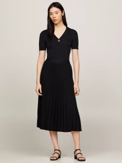 Spódnice*Tommy Hilfiger Plisowana Spódnica Midi Z Logo Na Pasku BLACK