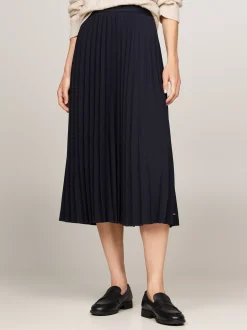 Spódnice*Tommy Hilfiger Plisowana Spódnica Midi Z Logo Na Pasku DESERT SKY