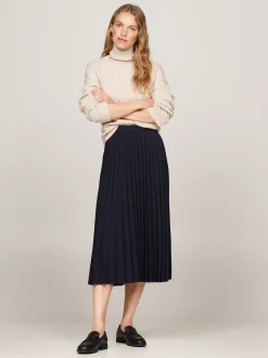 Spódnice*Tommy Hilfiger Plisowana Spódnica Midi Z Logo Na Pasku DESERT SKY