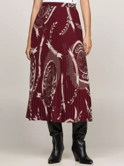 Spódnice*Tommy Hilfiger Plisowana Spódnica Midi Z Emblematem ROUGE