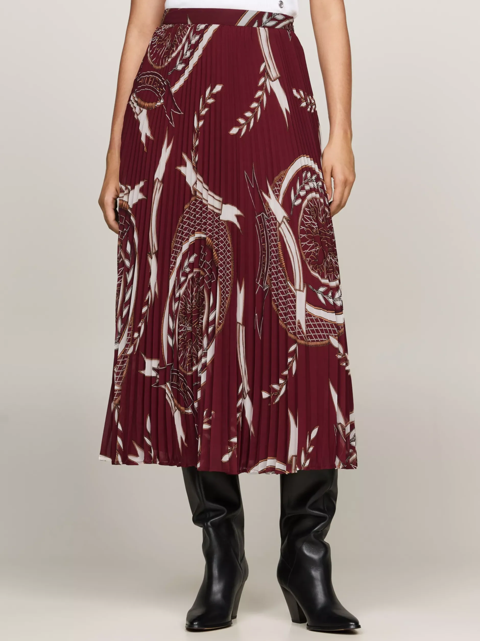 Spódnice*Tommy Hilfiger Plisowana Spódnica Midi Z Emblematem ROUGE