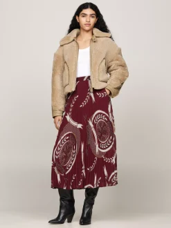 Spódnice*Tommy Hilfiger Plisowana Spódnica Midi Z Emblematem ROUGE
