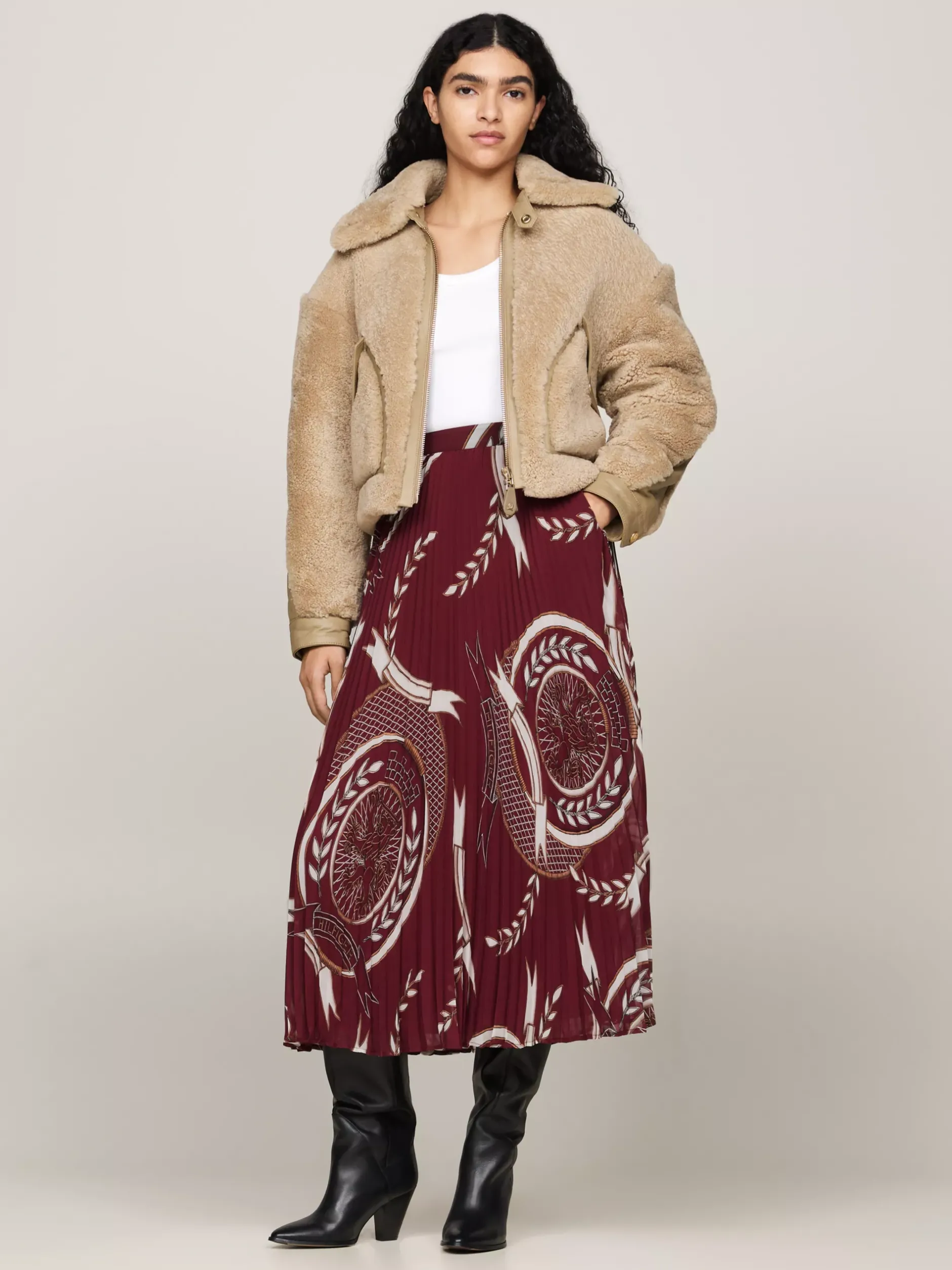 Spódnice*Tommy Hilfiger Plisowana Spódnica Midi Z Emblematem ROUGE