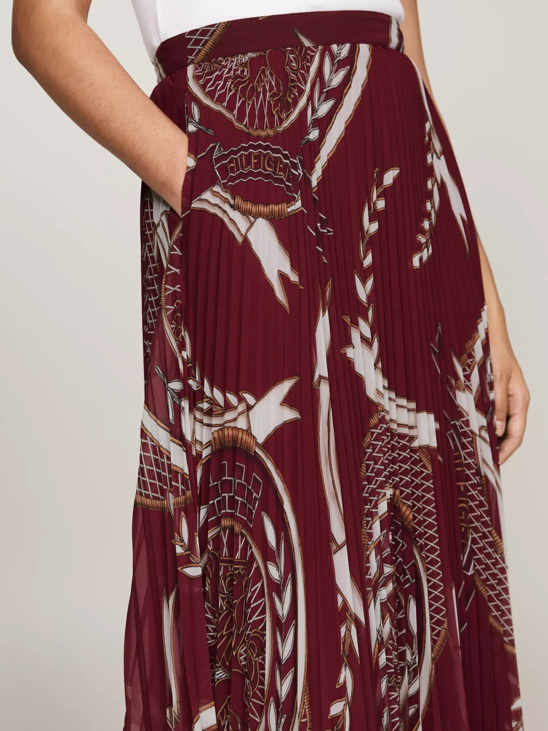 Spódnice*Tommy Hilfiger Plisowana Spódnica Midi Z Emblematem ROUGE