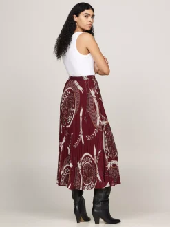 Spódnice*Tommy Hilfiger Plisowana Spódnica Midi Z Emblematem ROUGE