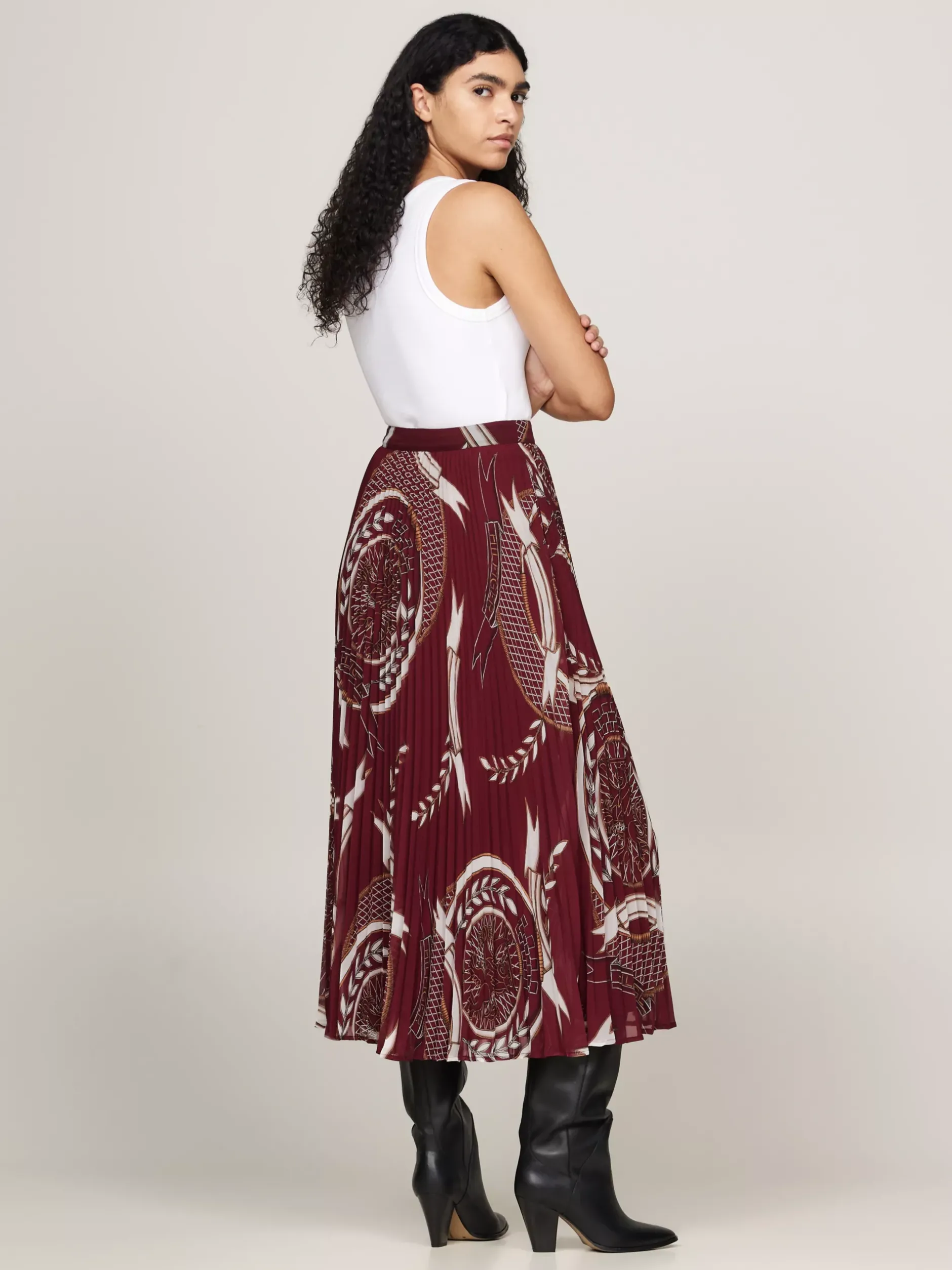 Spódnice*Tommy Hilfiger Plisowana Spódnica Midi Z Emblematem ROUGE
