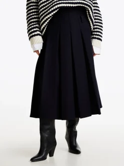 Spódnice*Tommy Hilfiger Plisowana Spódnica Midi Z Mieszanki Wełny DESERT SKY