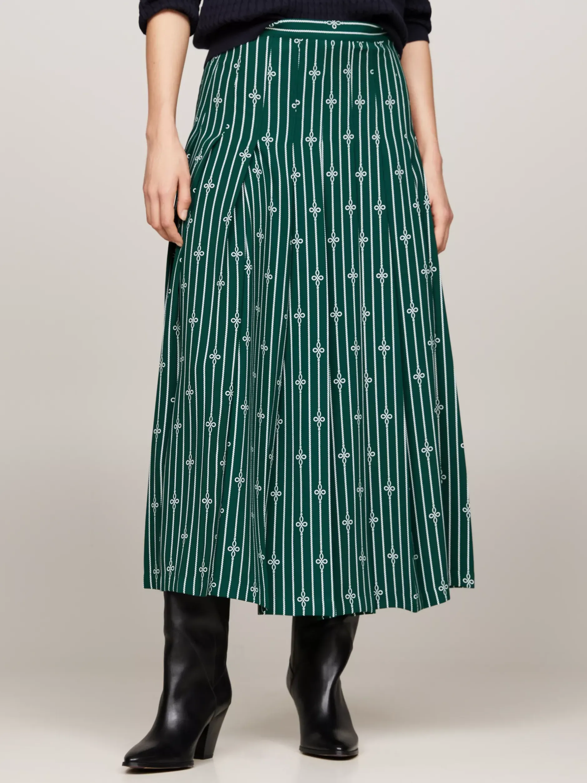 Spódnice*Tommy Hilfiger Plisowana Spódnica Z Nadrukiem Z Motywem Liny ROPE STRIPE KNOT/ GREEN