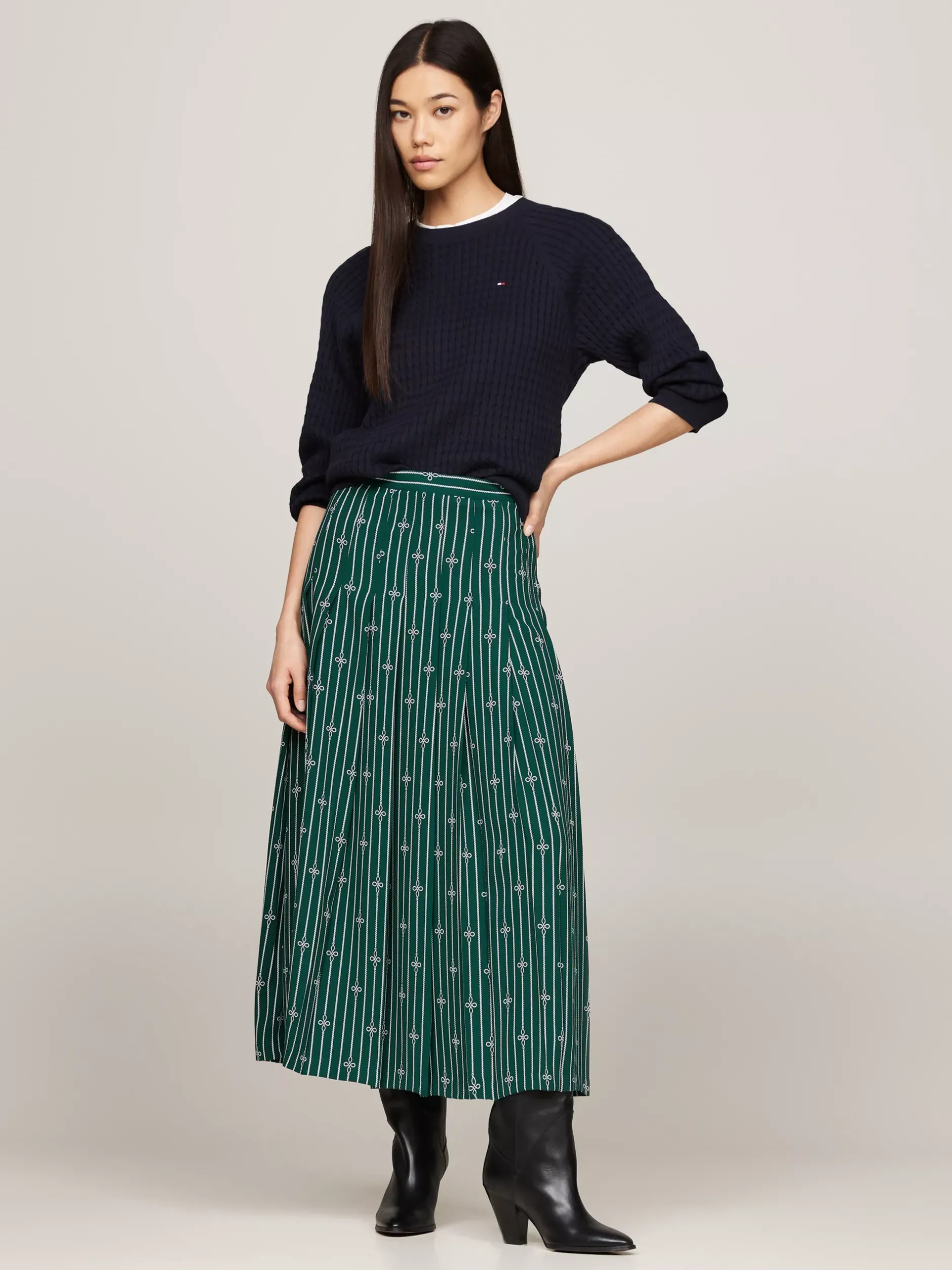 Spódnice*Tommy Hilfiger Plisowana Spódnica Z Nadrukiem Z Motywem Liny ROPE STRIPE KNOT/ GREEN