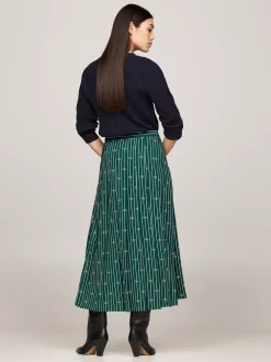 Spódnice*Tommy Hilfiger Plisowana Spódnica Z Nadrukiem Z Motywem Liny ROPE STRIPE KNOT/ GREEN